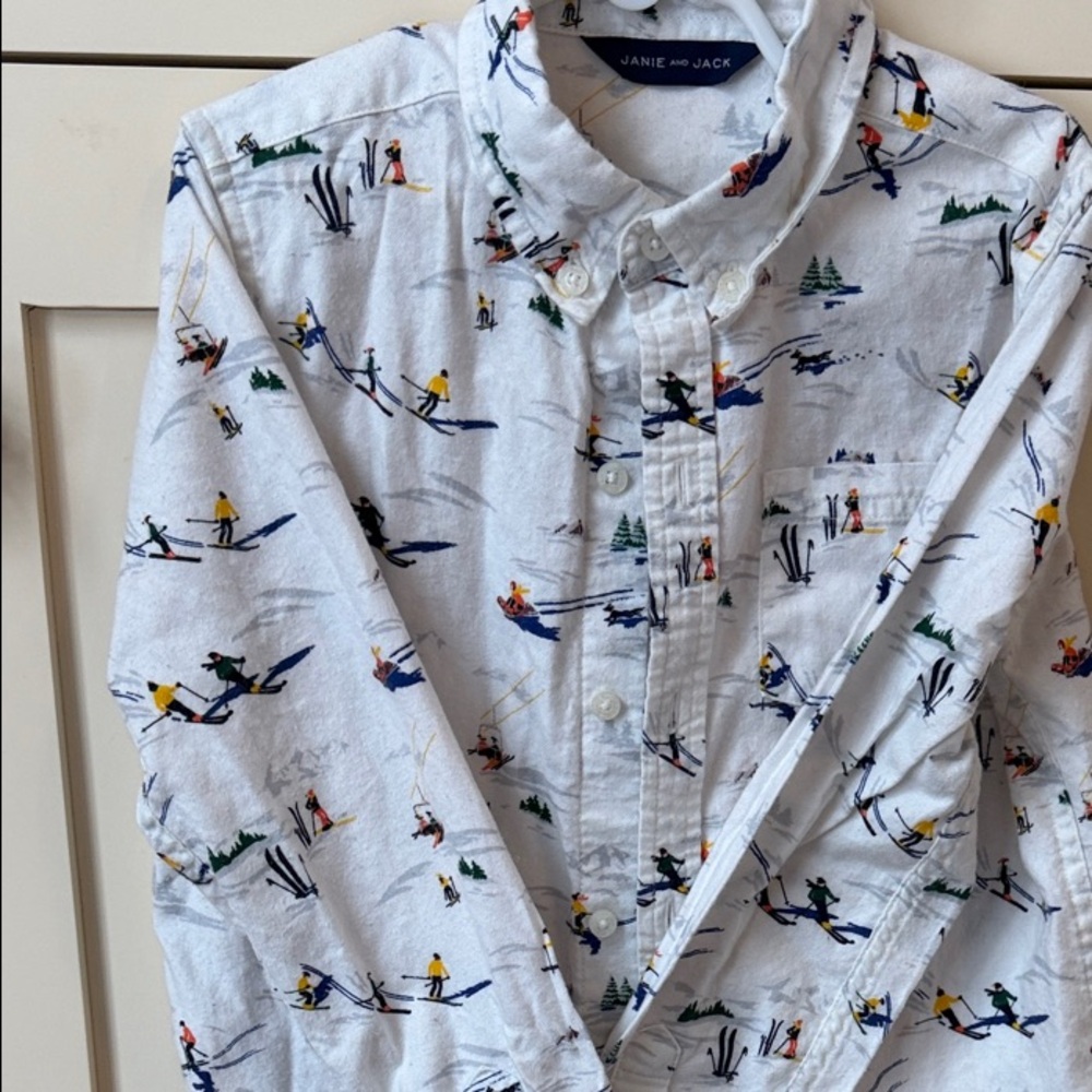 Janie and Jack Button-Down Shirt Skier Print (Boys 6)